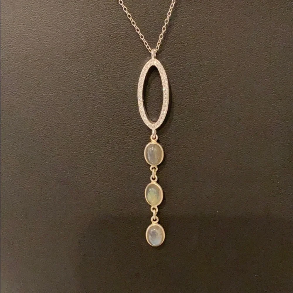 Silver (A) CZ Oval Pendant with druzy drop stones